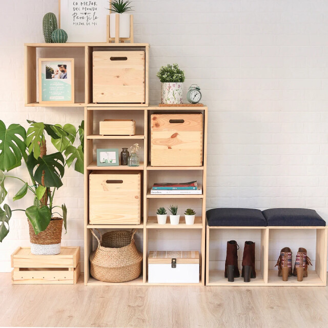CaliCosy Kubusvormige massief grenen boekenplank met een tussenliggende plank l36,2 x 2929452 large