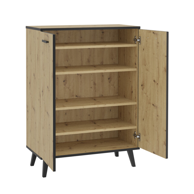 CaliCosy Kleine buffetkast met 2 deuren, eiken en donkergrijs decor, plau l68,5 x h93,5 2930049 large