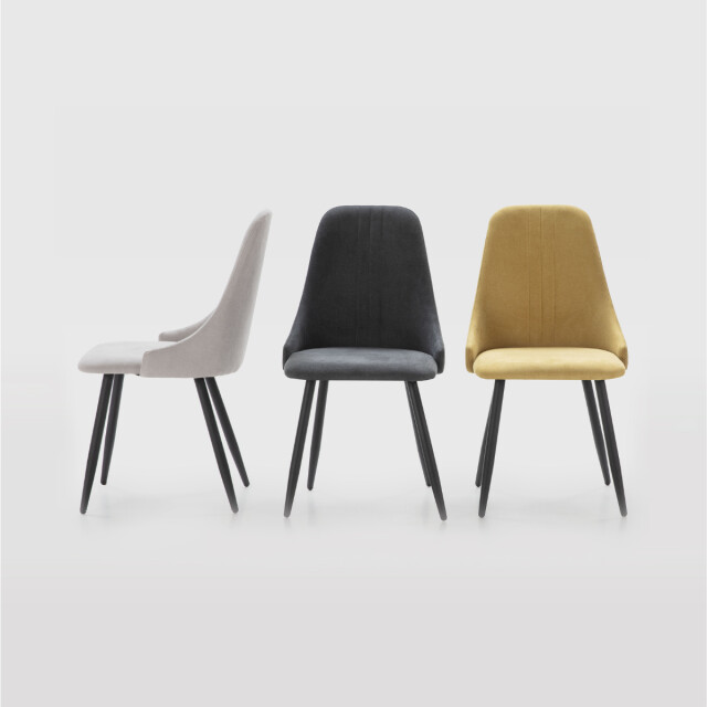 CaliCosy Set van 4 stoelen in stof met zwarte metalen poten l50 cm mani 3078765 large