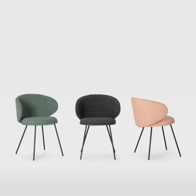 CaliCosy Set van 2 stoelen in stof met zwarte metalen poten l60 cm rush 3078762 large