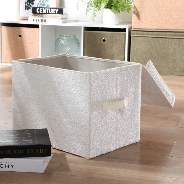 CaliCosy Hoge opbergdoos met deksel van bouclé-stof in écru h30 cm 3011524 large