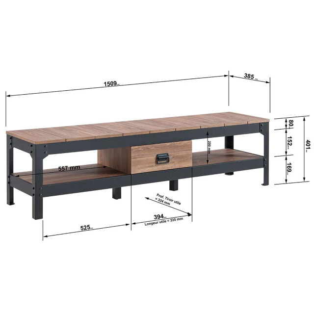 CaliCosy Tv-meubel oude eik met 2 nissen en 1 lade l151 cm 2929609 large