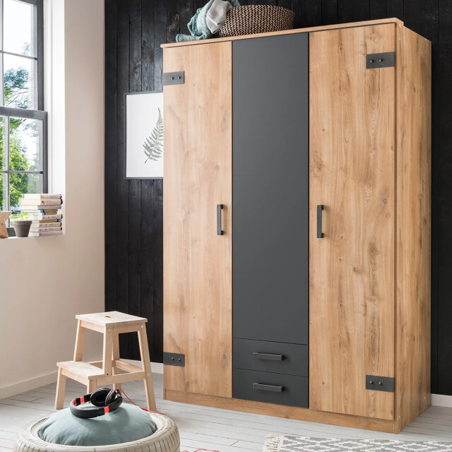 CaliCosy Kast met 3 deuren, eikenhouten decor en 2 laden l135 cm 2930628 large