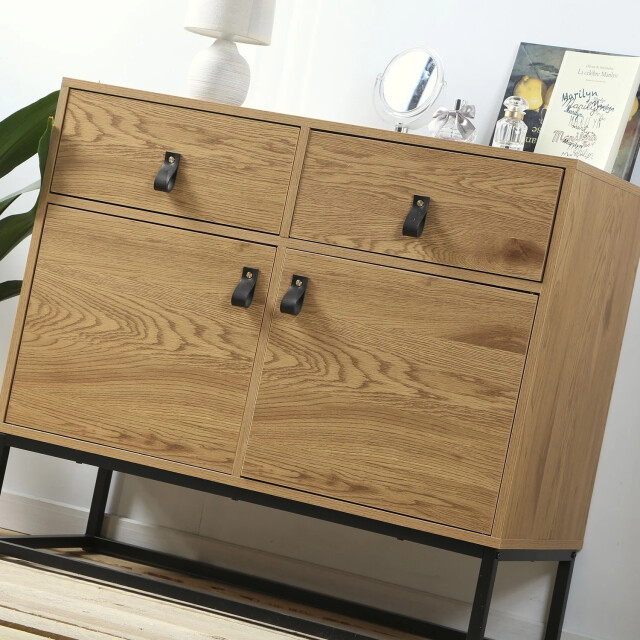 CaliCosy Ladekast met 2 deuren en 2 laden eiken decor met zwart metalen structuur 2929788 large