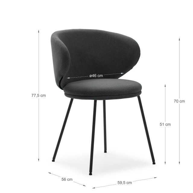 CaliCosy Set van 2 stoelen in stof met zwarte metalen poten l60 cm rush 3078762 large
