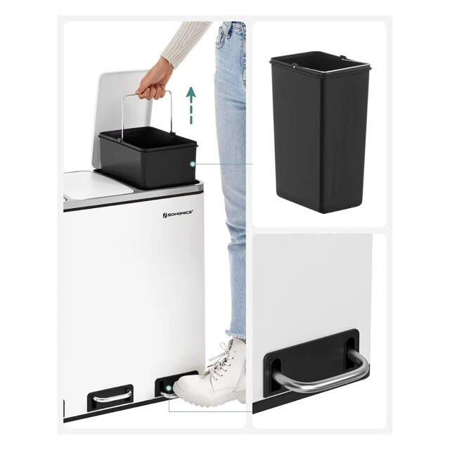 CaliCosy Afvalsorteerbak met 3 pedaalemmers van 18l, wit 2930208 large