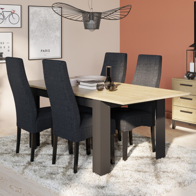 CaliCosy Uitschuifbare tafel van 160 tot 200 cm in hamilton-eiken decor en mat zwart - 3056800 large