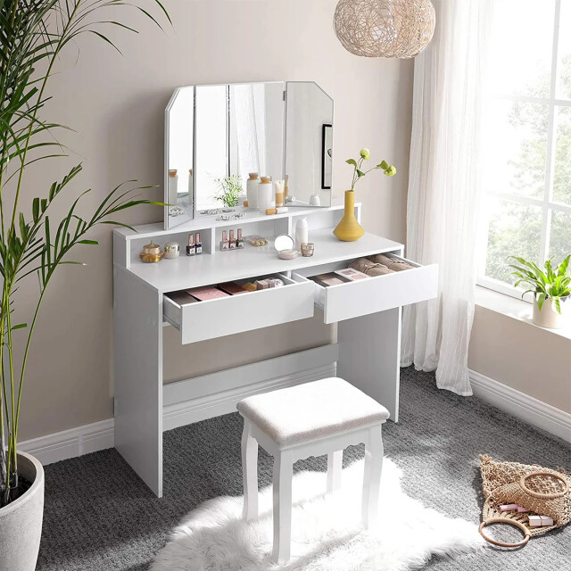 CaliCosy Kaptafel wit met 3-delige spiegel en 2 lades l100 cm 2930008 large