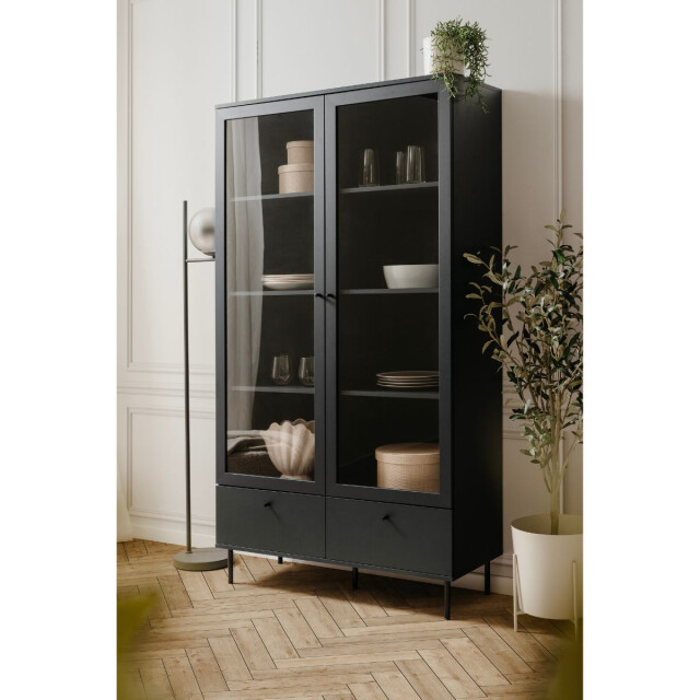 CaliCosy Vitrine 2 glazen deuren en 2 laden marineblauw h183 cm bogota 2930729 large
