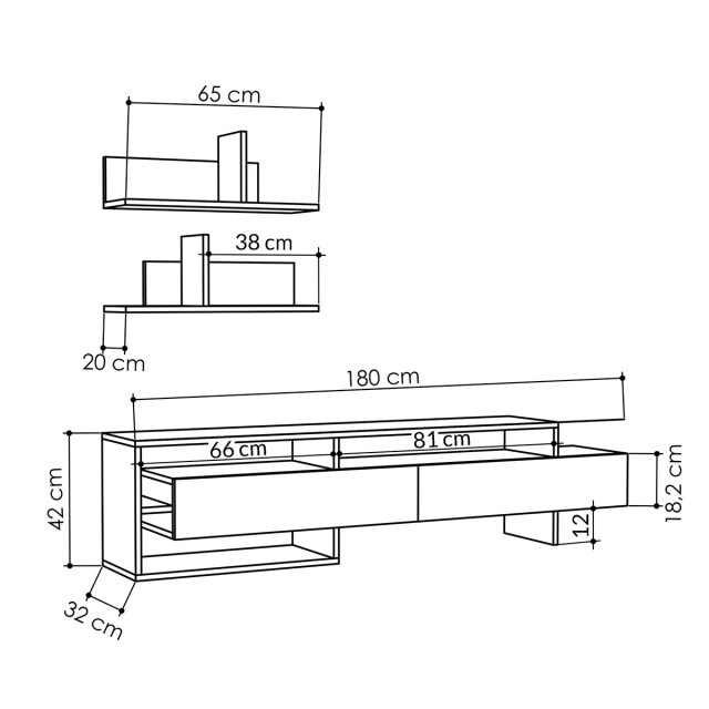 CaliCosy Tv-meubel met 2 deuren en 2 muurplanken l180 cm gara 2937433 large
