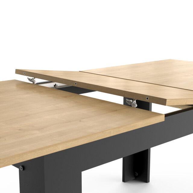 CaliCosy Uitschuifbare tafel van 160 tot 200 cm in hamilton-eiken decor en mat zwart - 3056800 large