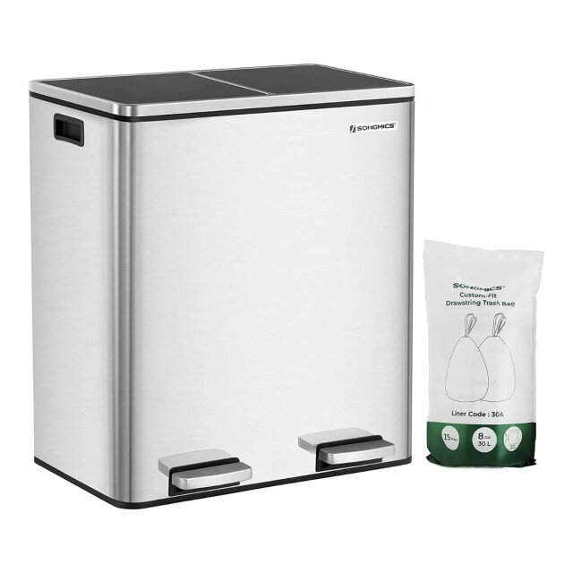 CaliCosy Afvalbak met 2 compartimenten van 30l met zilvergrijze pedaal 2930209 large