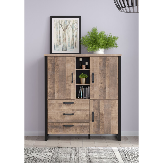 CaliCosy Groot hoog dressoir met 3 deuren, 3 lades en 3 open vakken l138 cm emile 3042321 large