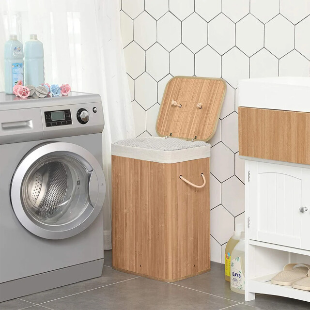CaliCosy Wasmand inklapbaar van bamboe met 3 handvatten, 72l l40 x h60 cm 2929409 large