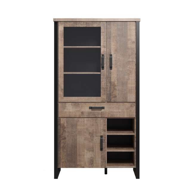 CaliCosy Grote vitrine met 3 deuren, waarvan 1 met gehard glas, 3 open vakken en 1 lade 3042320 large