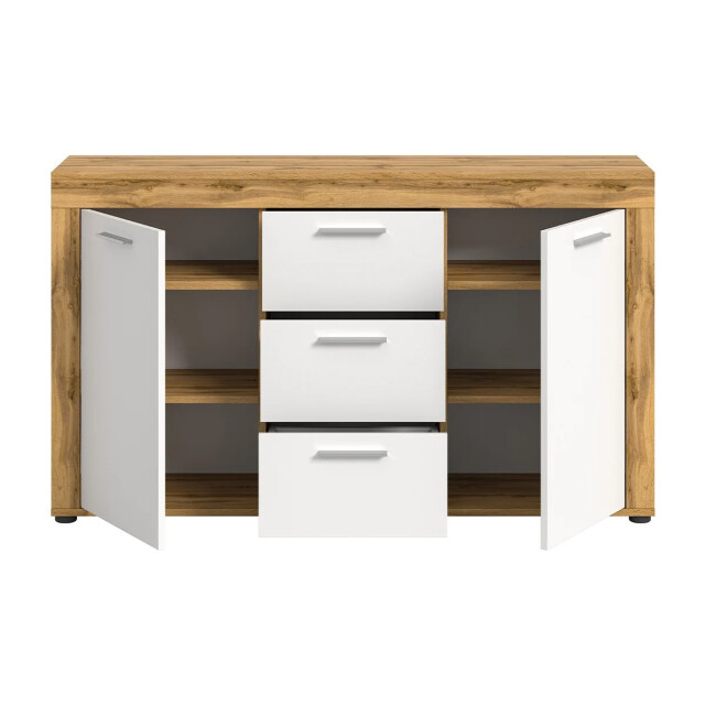 CaliCosy Eiken wit en wotan 2-deurs en 3-lades dressoir, l125 cm aosta 2951190 large