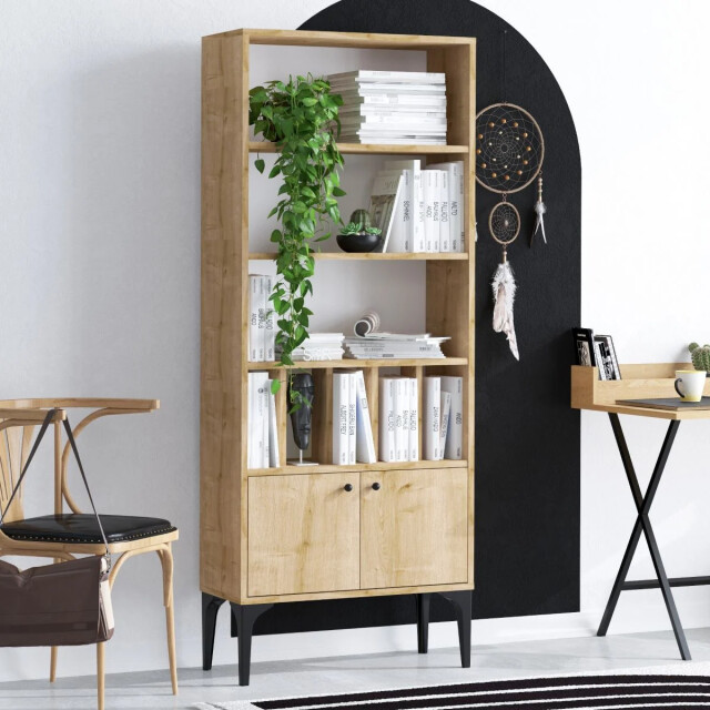 CaliCosy Boekenkast met 8 planken, 2 deuren, eiken saffierdecor, h175 cm pollux 2931969 large