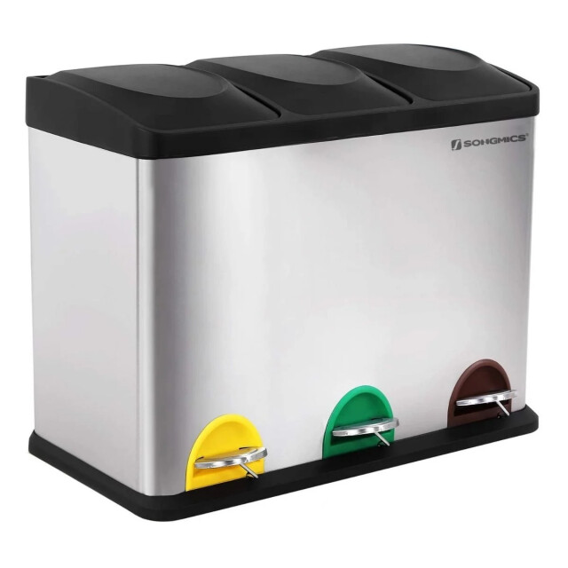CaliCosy Afvalsorteerbak met 3 pedaalemmers van 45l in zilvergrijs 2929488 large