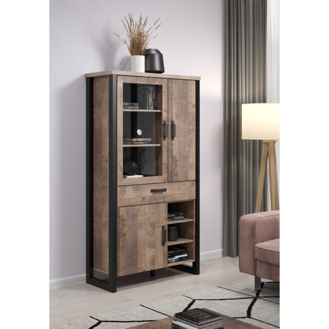 CaliCosy Grote vitrine met 3 deuren, waarvan 1 met gehard glas, 3 open vakken en 1 lade 3042320 large