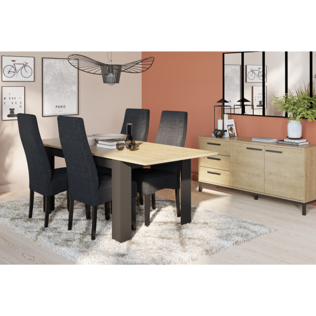 CaliCosy Uitschuifbare tafel van 160 tot 200 cm in hamilton-eiken decor en mat zwart - 3056800 large