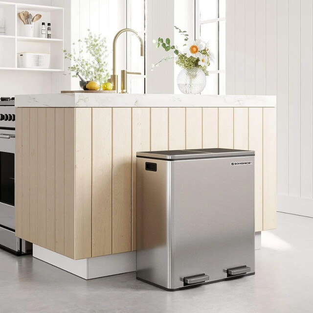 CaliCosy Afvalbak met 2 compartimenten van 30l met zilvergrijze pedaal 2930209 large