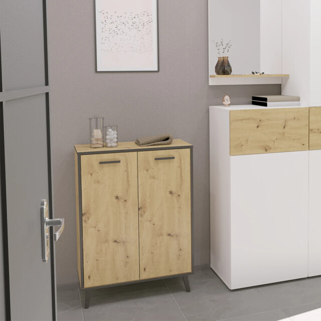 CaliCosy Kleine buffetkast met 2 deuren, eiken en donkergrijs decor, plau l68,5 x h93,5 2930049 large