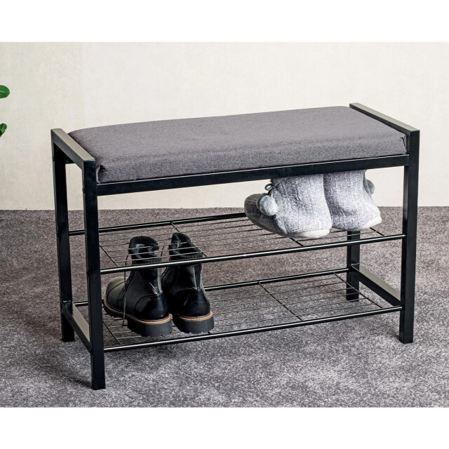 CaliCosy Bank van zwart metaal met grijze stof l75 cm 2951181 large