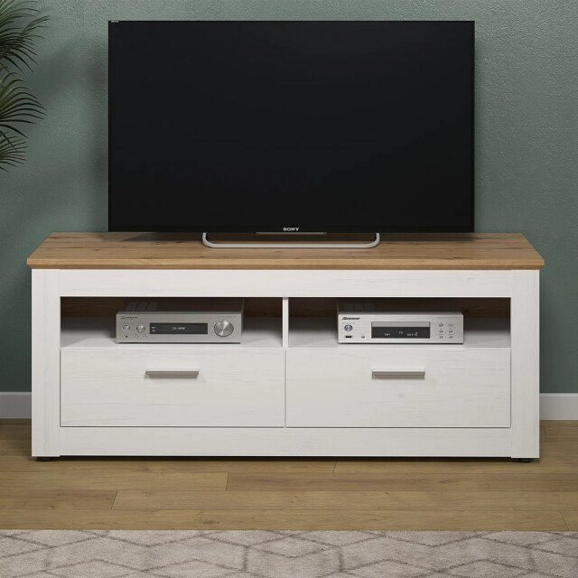 CaliCosy Tv-meubel 2 laden en 2 vakken, lichte houten en witte decoratie, l148 cm shade 2930368 large
