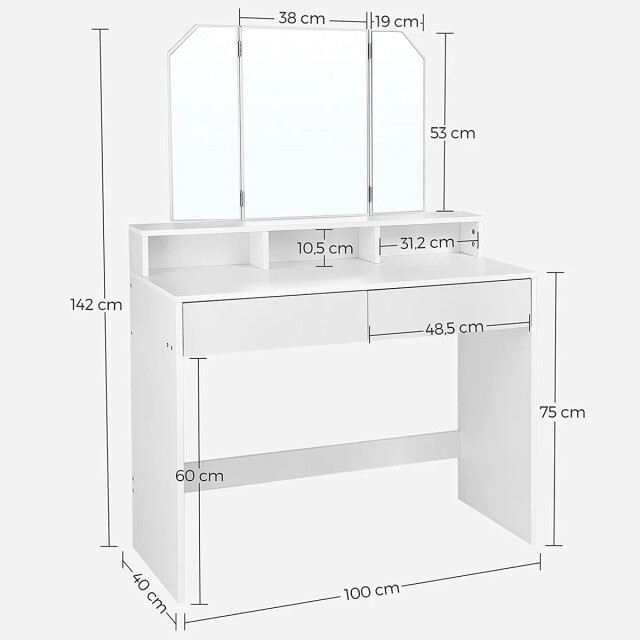 CaliCosy Kaptafel wit met 3-delige spiegel en 2 lades l100 cm 2930008 large