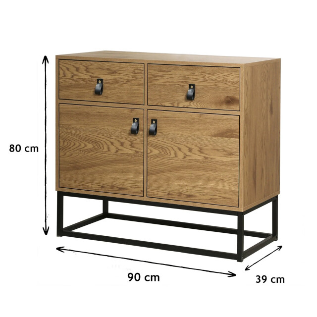 CaliCosy Ladekast met 2 deuren en 2 laden eiken decor met zwart metalen structuur 2929788 large