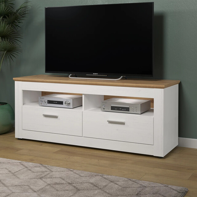 CaliCosy Tv-meubel 2 laden en 2 vakken, lichte houten en witte decoratie, l148 cm shade 2930368 large