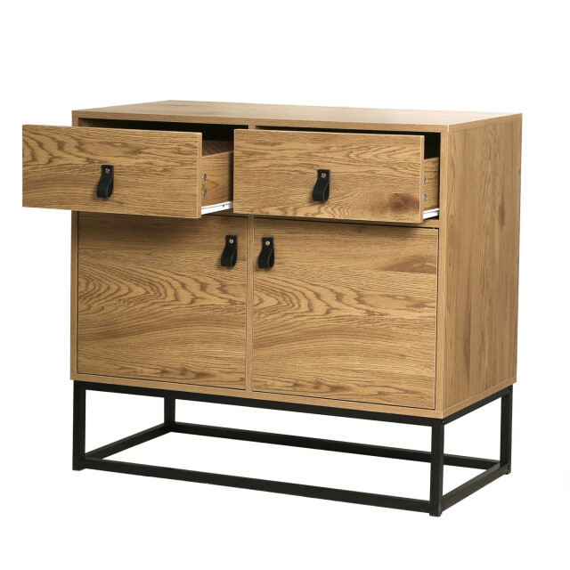 CaliCosy Ladekast met 2 deuren en 2 laden eiken decor met zwart metalen structuur 2929788 large