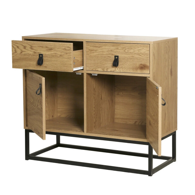 CaliCosy Ladekast met 2 deuren en 2 laden eiken decor met zwart metalen structuur 2929788 large