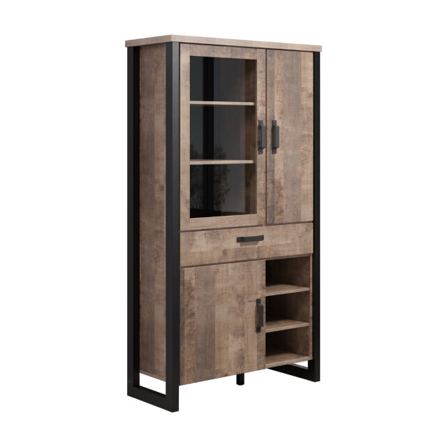 CaliCosy Grote vitrine met 3 deuren, waarvan 1 met gehard glas, 3 open vakken en 1 lade 3042320 large