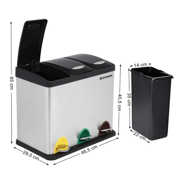 CaliCosy Afvalsorteerbak met 3 pedaalemmerbakken van 24l 2929486 large