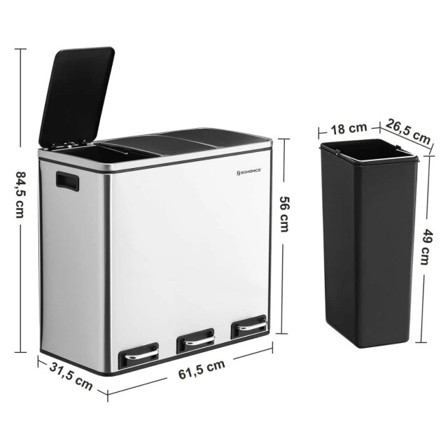 CaliCosy Afvalsorteerbak met 3 pedaalemmerbakken van 18l 2930207 large