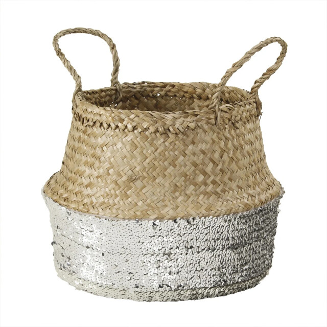 CaliCosy Ronde geweven mand in zilver pailletten zee rush 2928787 large
