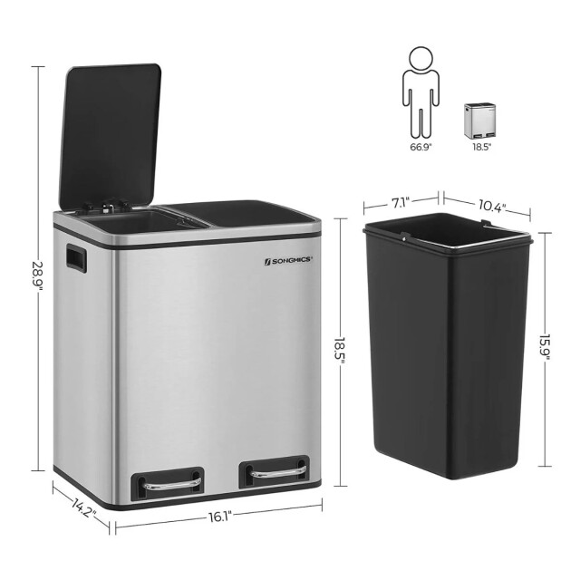 CaliCosy Afvalbak met 2 pedaalemmerbakken van 15l voor gescheiden afval 2929487 large