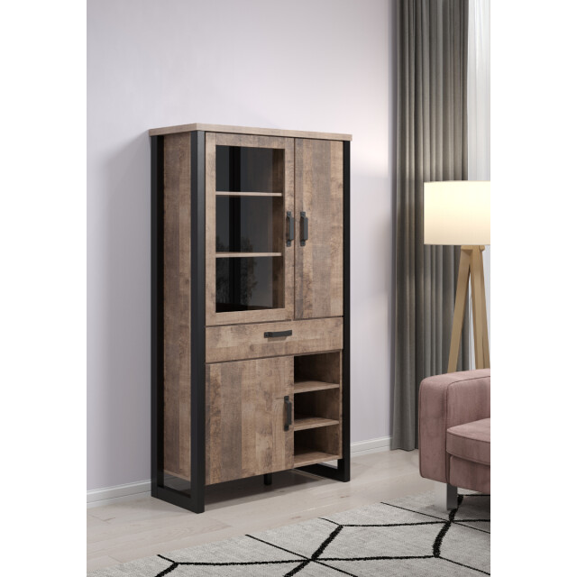 CaliCosy Grote vitrine met 3 deuren, waarvan 1 met gehard glas, 3 open vakken en 1 lade 3042320 large