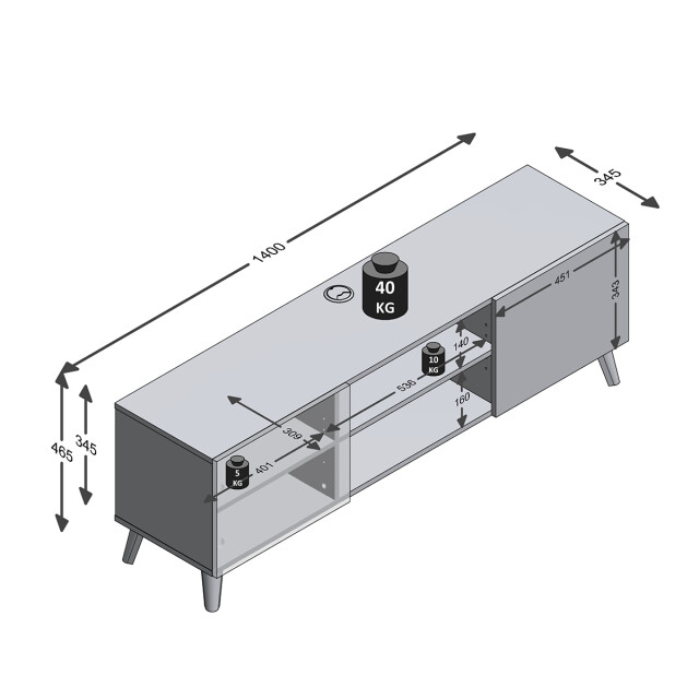 CaliCosy Tv-meubel 2 deuren wit brighton 1 l140 cm x h46,5 cm 2930027 large
