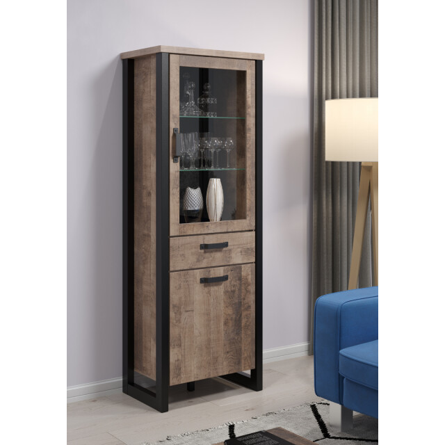 CaliCosy Vitrine met 2 deuren, waarvan 1 met gehard glas, en 1 lade l70 cm emile 3042318 large