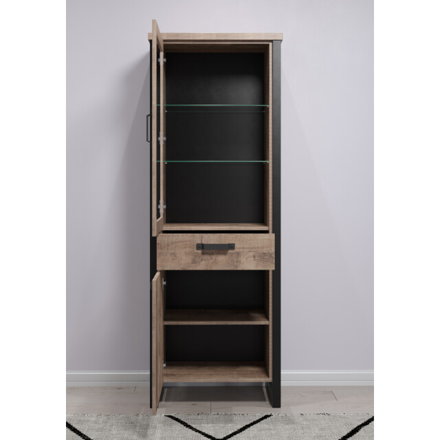 CaliCosy Vitrine met 2 deuren, waarvan 1 met gehard glas, en 1 lade l70 cm emile 3042318 large