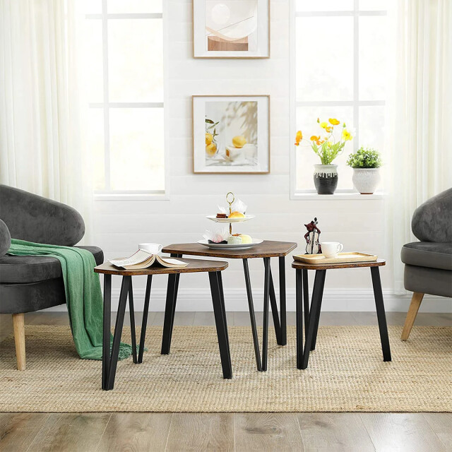 CaliCosy Set van 3 nesttafels met stalen poten en rustieke houten decoratie 2930006 large