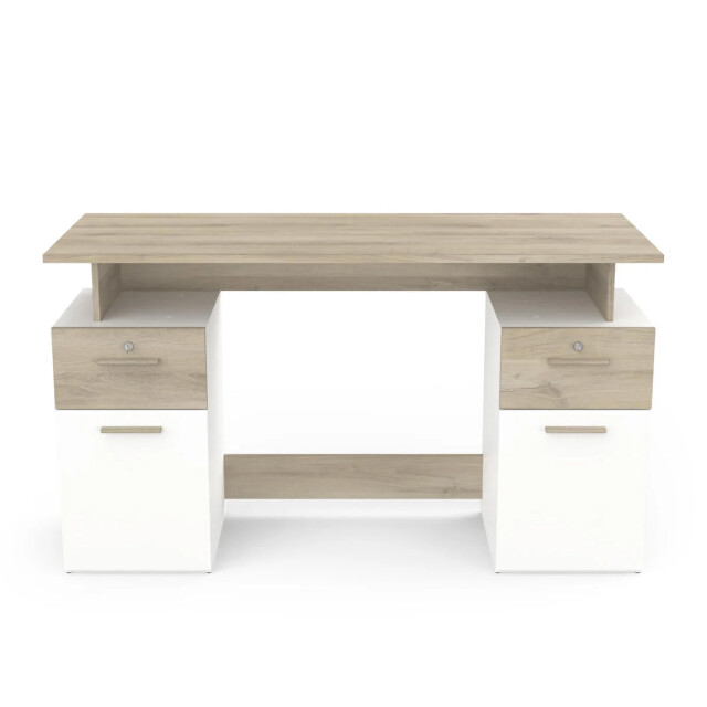 CaliCosy Dubbel ladeblok bureau, hout en wit decor l134,8 cm platon 2931885 large