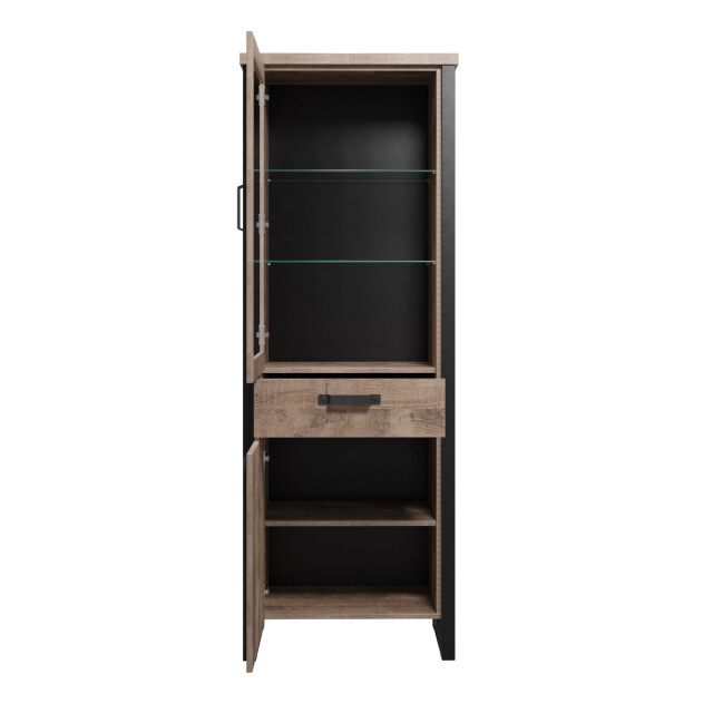 CaliCosy Vitrine met 2 deuren, waarvan 1 met gehard glas, en 1 lade l70 cm emile 3042318 large