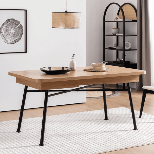 CaliCosy Uitschuifbare tafel van 160 tot 198 cm, eiken en zwart decor nala 3061559 large