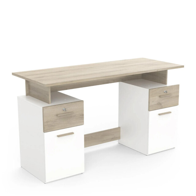 CaliCosy Dubbel ladeblok bureau, hout en wit decor l134,8 cm platon 2931885 large