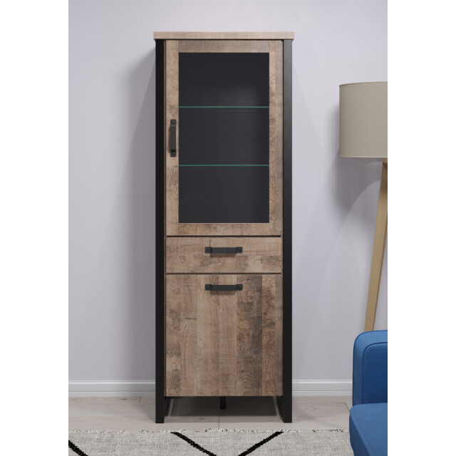 CaliCosy Vitrine met 2 deuren, waarvan 1 met gehard glas, en 1 lade l70 cm emile 3042318 large