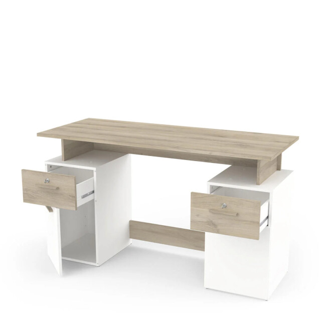CaliCosy Dubbel ladeblok bureau, hout en wit decor l134,8 cm platon 2931885 large
