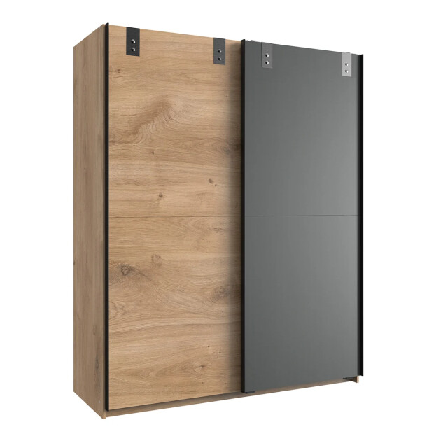 CaliCosy Kledingkast met 2 schuifdeuren: 1 eikenhouten decor + 1 grafiet l135cm 2930625 large